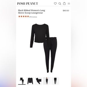 Posh peanut women’s black ribbed pajamas medium